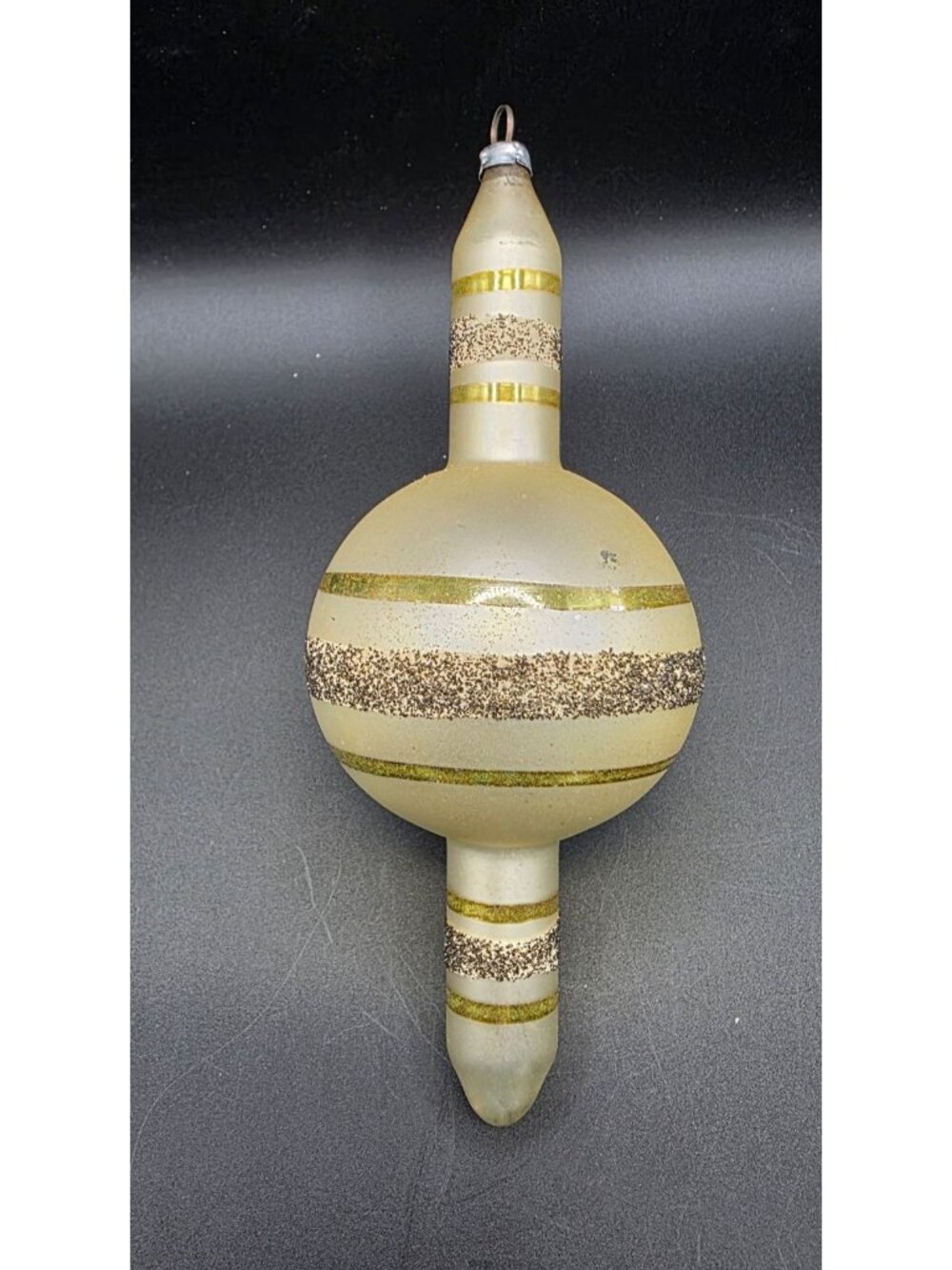 Rare 7" Jumbo Mercury Glass Finial Christmas Ornament Mica Stripes West Germany